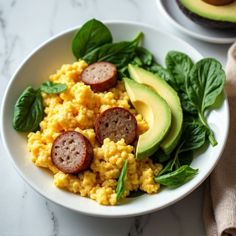 Egg White and Spinach Scramble with Turkey Sausage