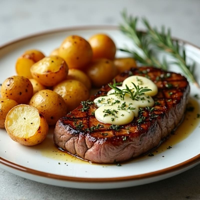 Herb-Garlic Butter Seared Steak with Roasted Baby Potatoes