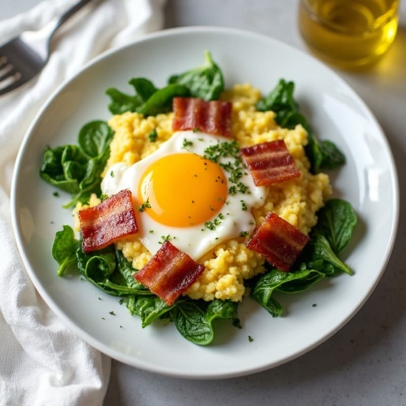 Egg White and Spinach Scramble with Turkey Bacon