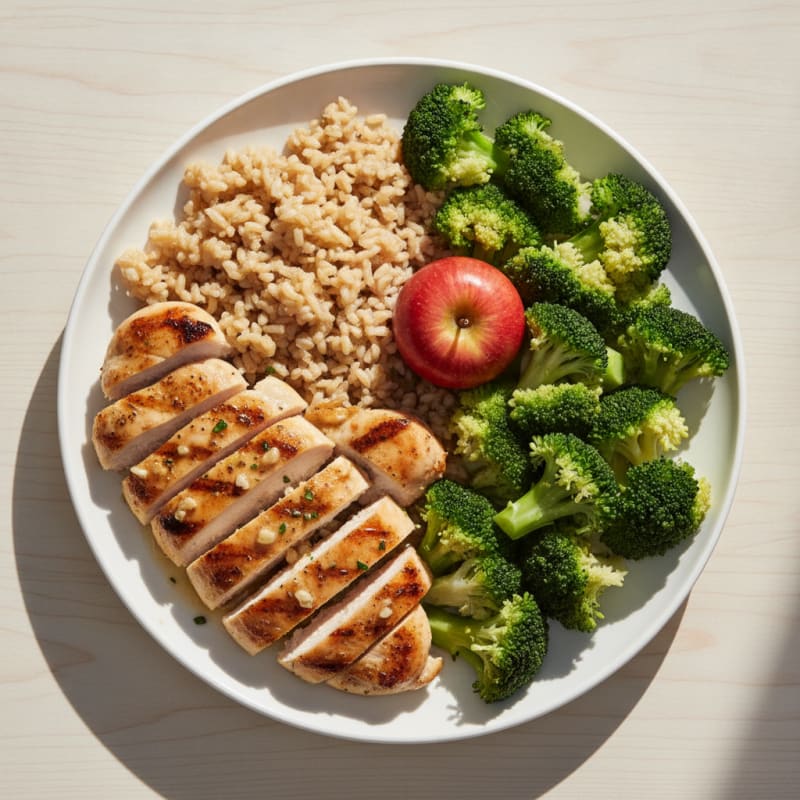 Grilled Chicken Breast with Brown Rice and Steamed Broccoli