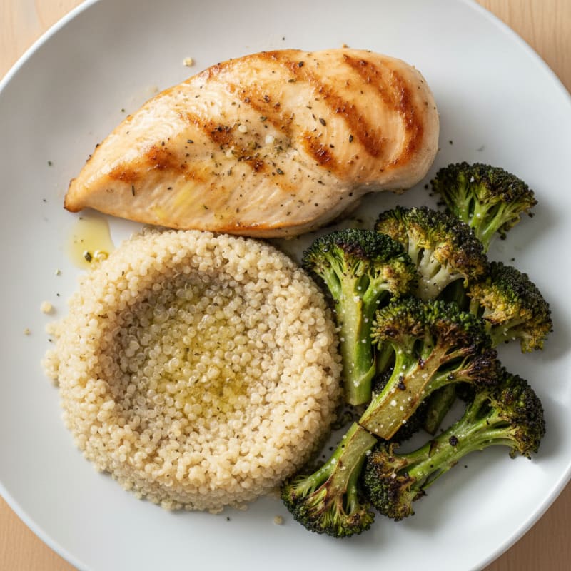 Grilled Chicken Breast with Quinoa and Roasted Broccoli