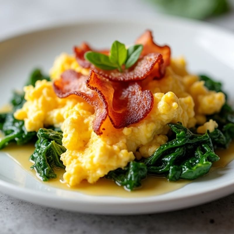 Cottage Cheese Egg Scramble with Spinach and Turkey Bacon