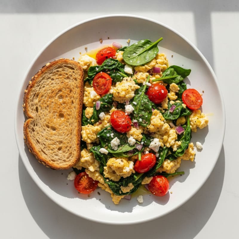 Mediterranean Egg and Spinach Scramble