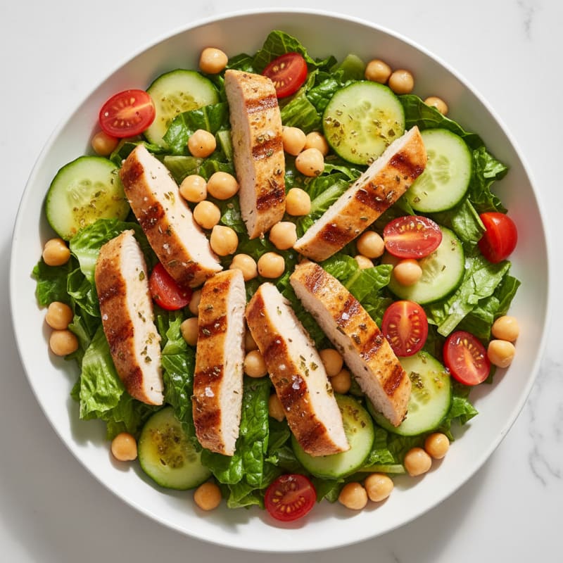 Grilled Turkey Breast Salad with Crisp Romaine and Chickpeas