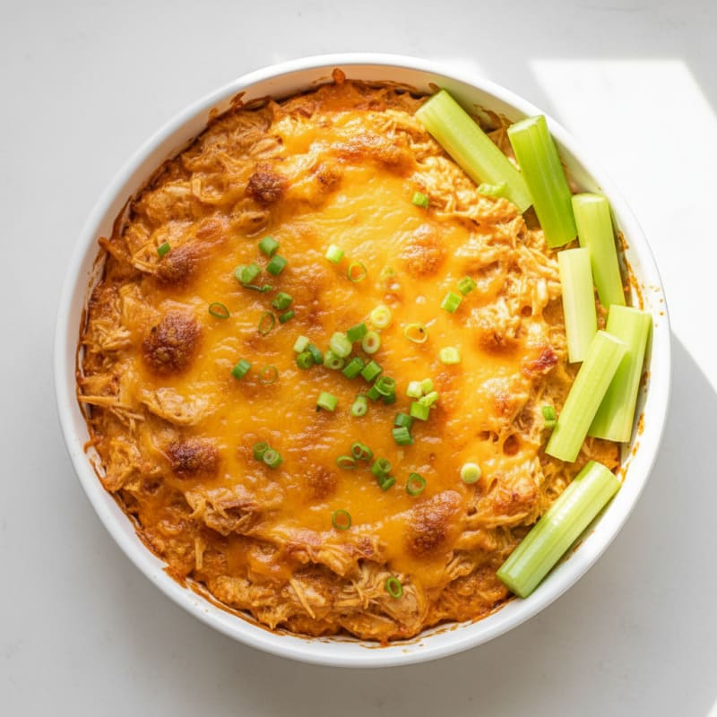 Clean Buffalo Chicken Dip with Crisp Celery