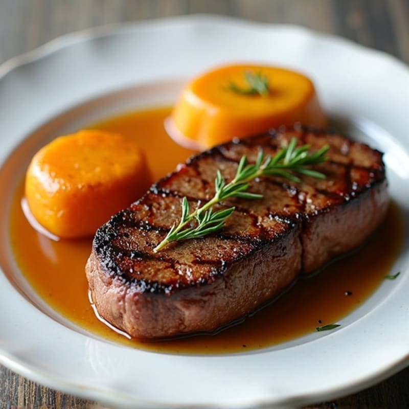 Seared Beef with Roasted Yam and Steamed Plantain