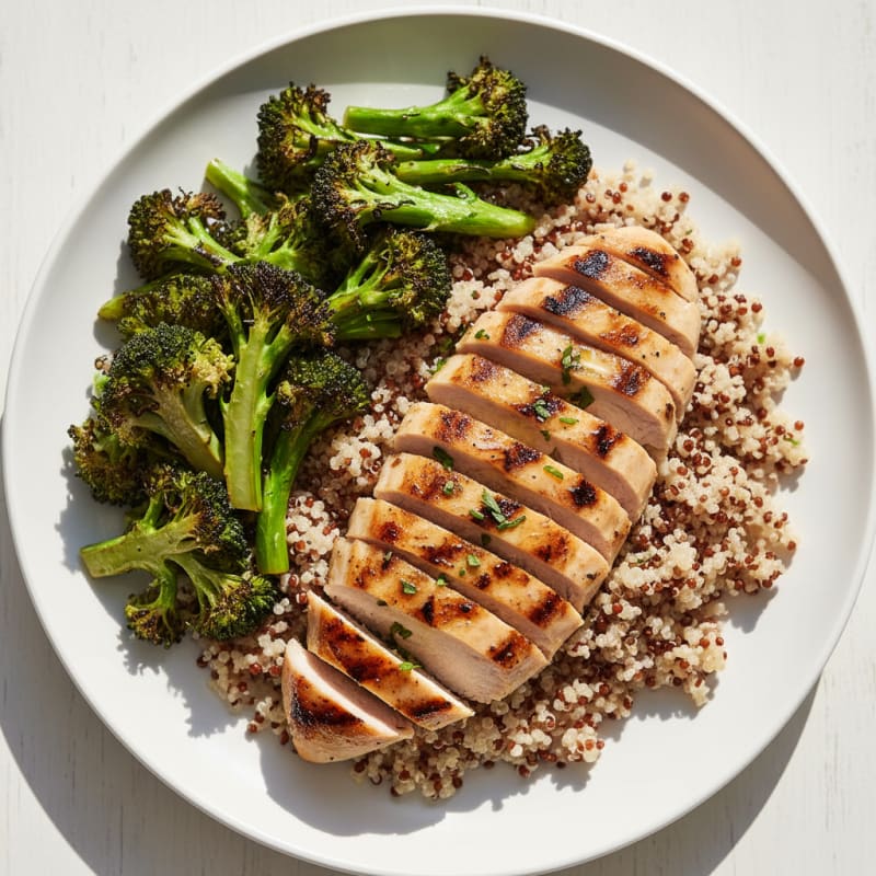 Grilled Chicken Breast with Quinoa and Roasted Broccoli