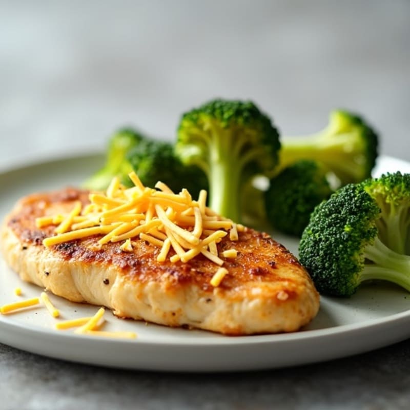 Baked Chicken Breast with Roasted Broccoli and Shredded Cheese
