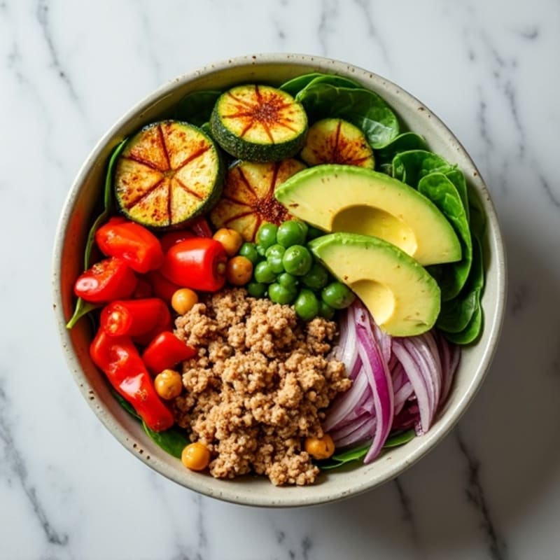 Spiced Ground Turkey and Roasted Veggie Bowl with Creamy Avocado