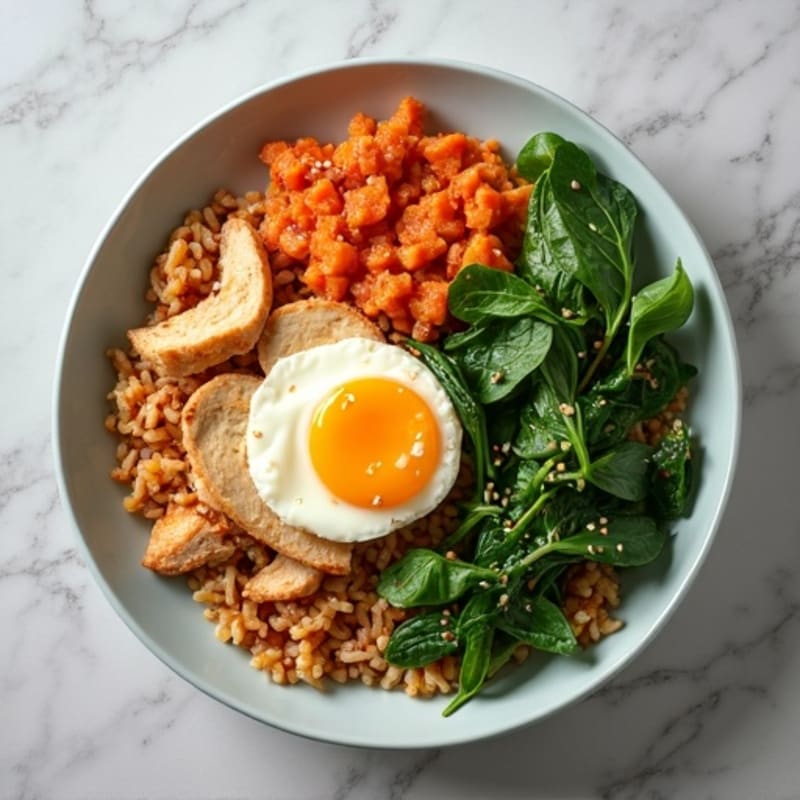 Lean Chicken Kimchi Fried Rice with Sautéed Greens
