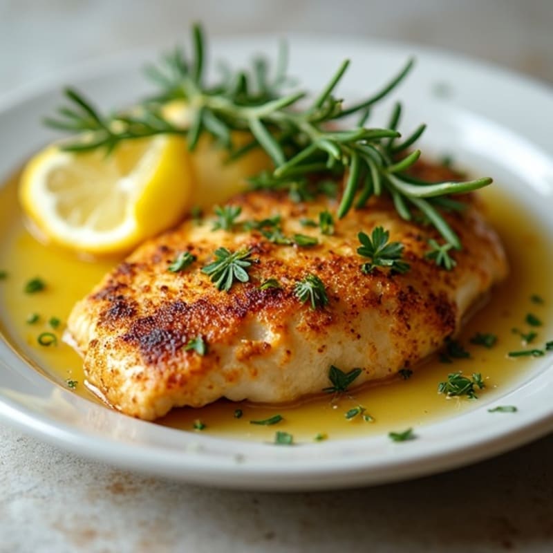 Herb-Crusted Pan Seared Chicken with Lemon Garlic Sauce