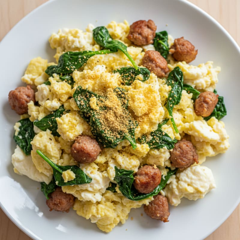 Egg White and Turkey Sausage Scramble with Spinach