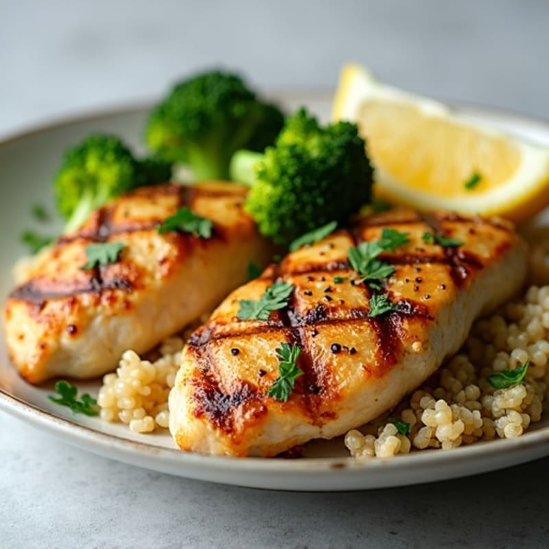 Grilled Chicken Breast with Roasted Broccoli and Quinoa