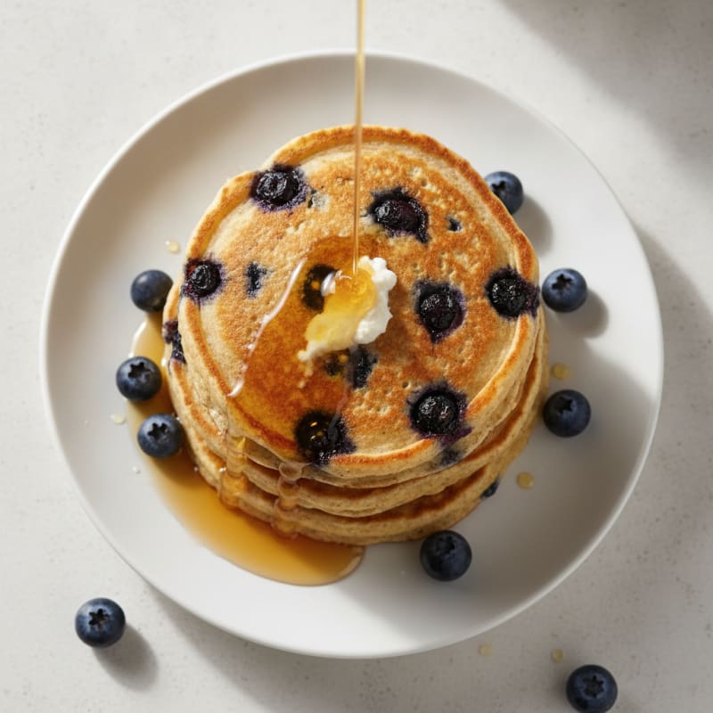 Blueberry Ricotta Pancakes with Maple Syrup