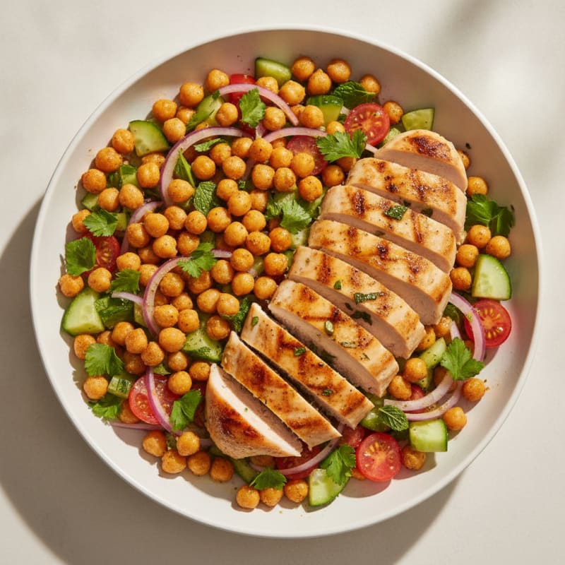 Grilled Chicken Breast with Crunchy Chickpea Salad