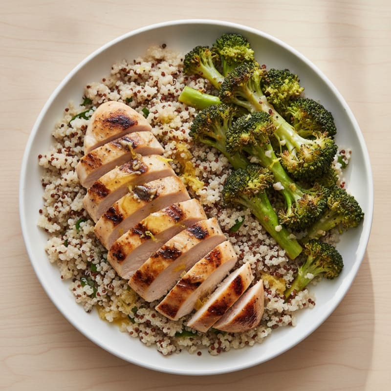 Grilled Chicken Breast with Quinoa and Roasted Broccoli