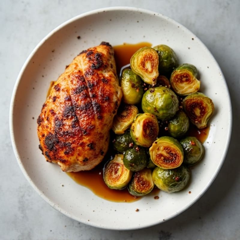 Crispy Pan-Seared Chicken with Balsamic Glazed Brussels Sprouts