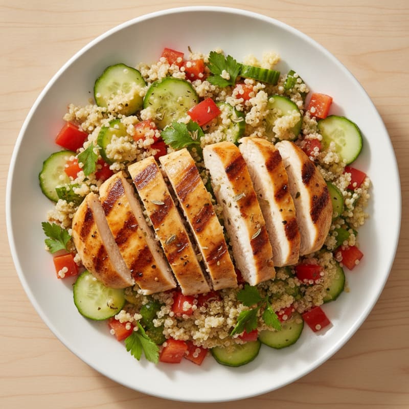 Grilled Chicken and Quinoa Salad with Crunchy Vegetables