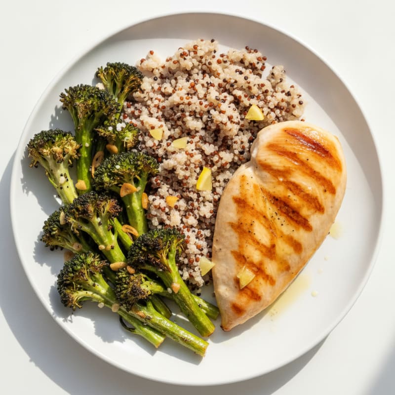 Grilled Chicken Breast with Quinoa and Roasted Broccoli