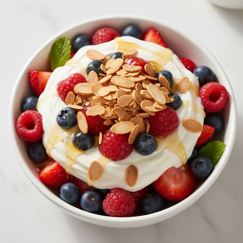 Greek Yogurt Protein Parfait with Mixed Berries and Almonds