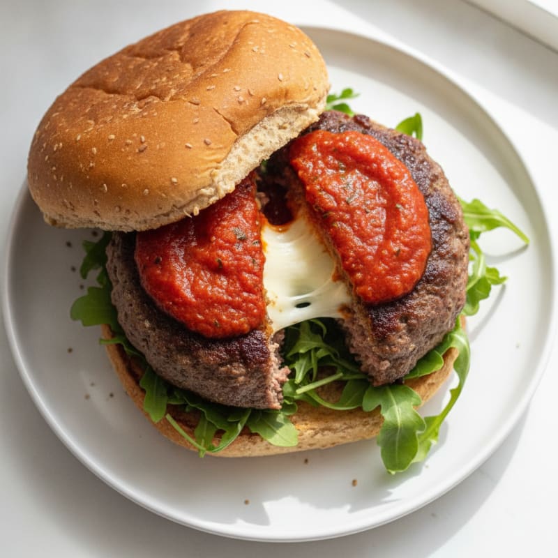Mozzarella Stick Beef Burger with Marinara