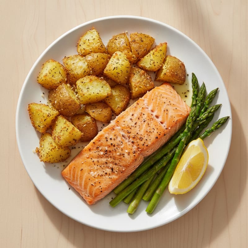 Baked Salmon with Crispy Roasted Potatoes