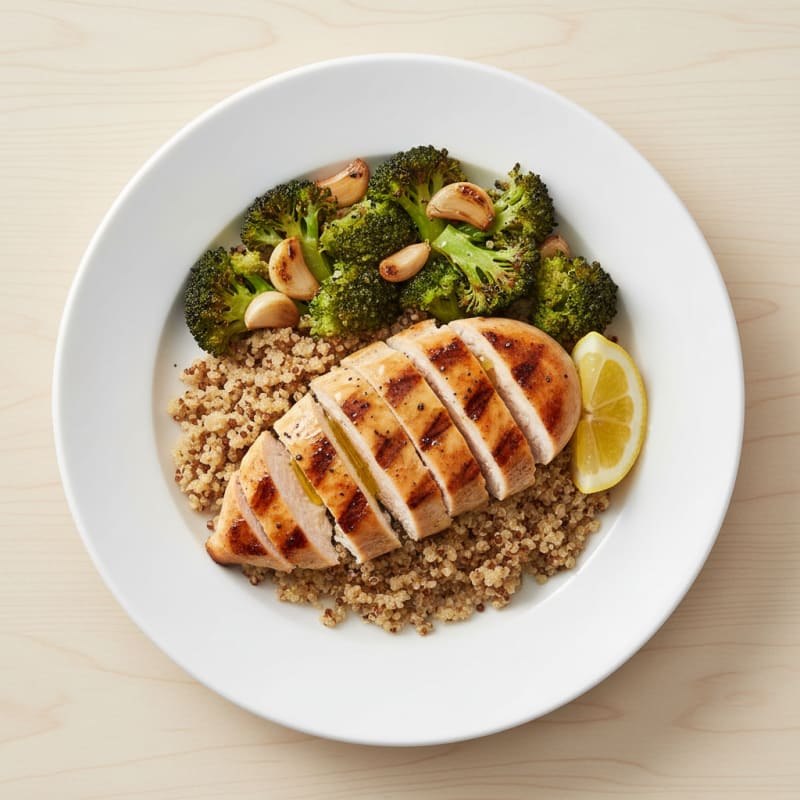 Grilled Chicken Breast with Quinoa and Roasted Broccoli