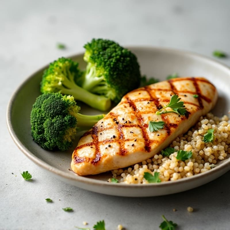 Grilled Chicken Breast with Roasted Broccoli and Quinoa