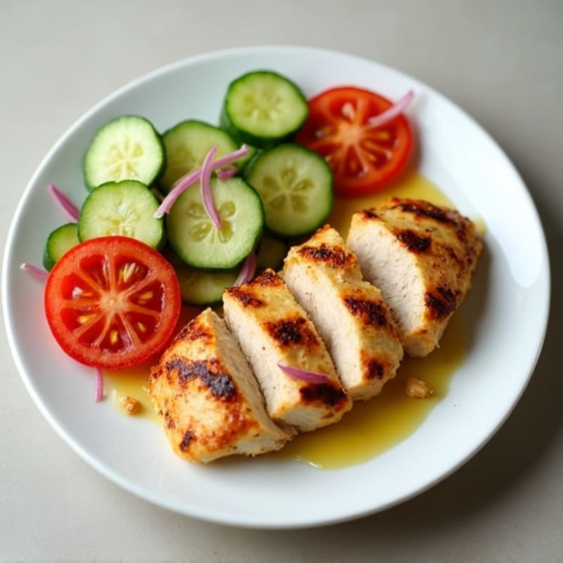Grilled Chicken Breast with Cucumber Tomato Salad