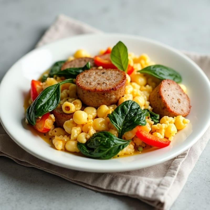 Egg White and Turkey Sausage Scramble with Spinach and Bell Peppers