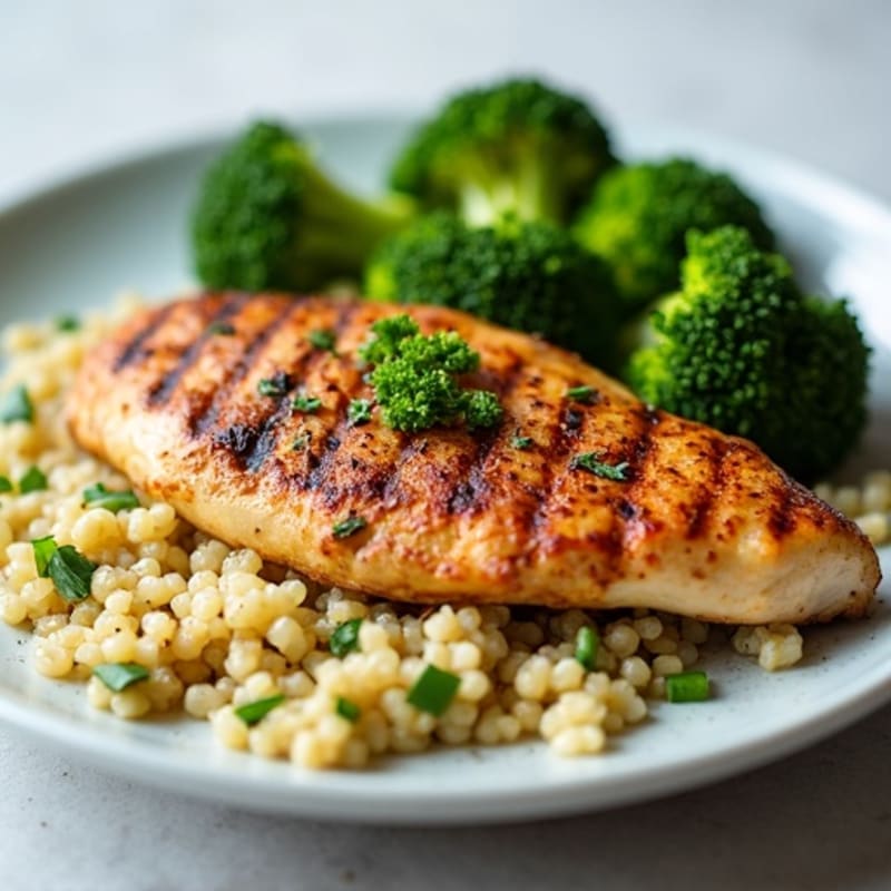 Grilled Chicken Breast with Roasted Broccoli and Quinoa