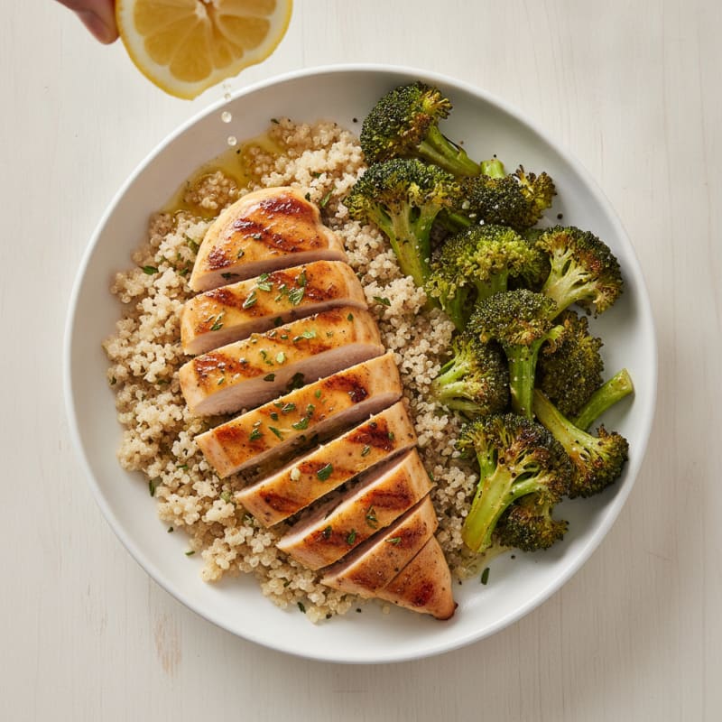 Grilled Chicken Breast Bowl with Quinoa and Roasted Broccoli