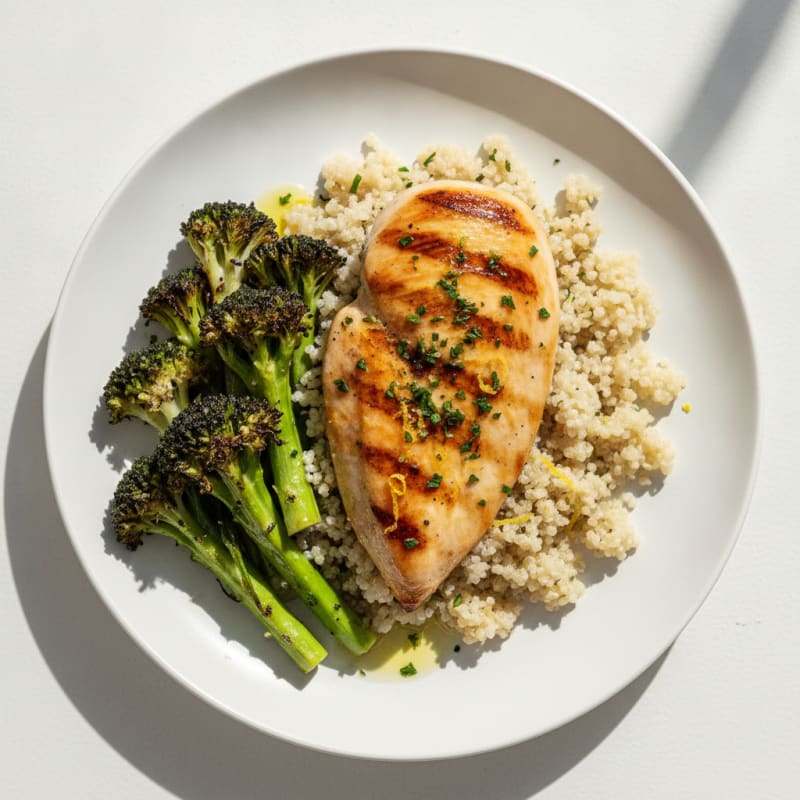 Grilled Chicken Breast with Quinoa and Roasted Broccoli