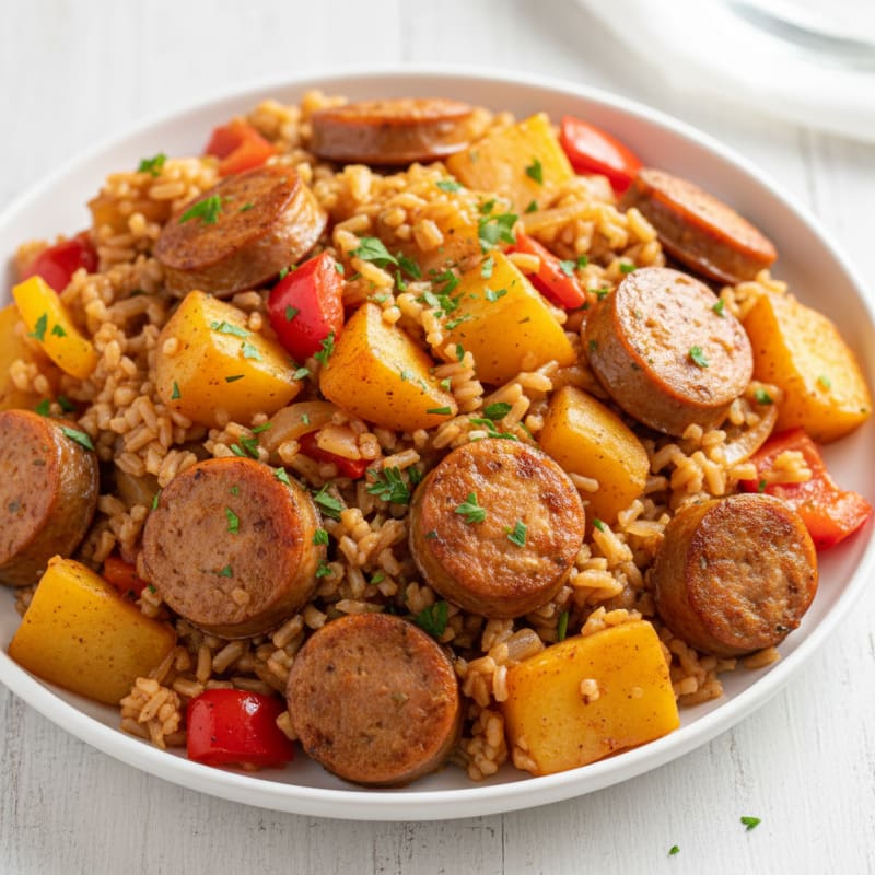Kielbasa and Potato Rice Skillet