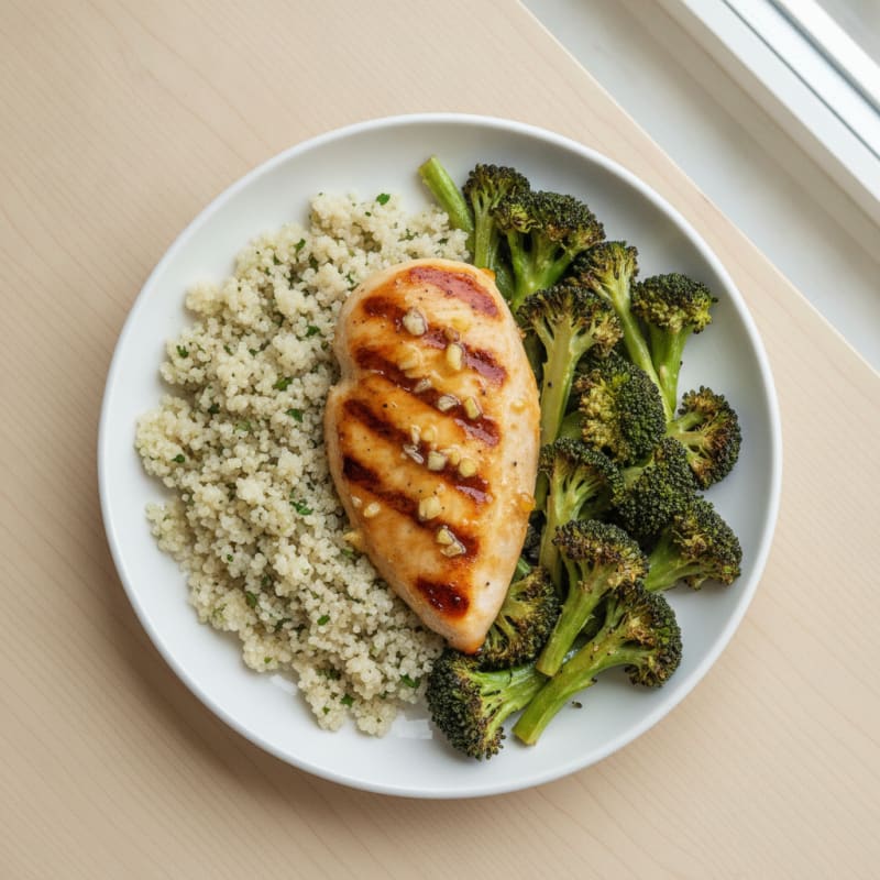 Grilled Chicken Breast with Quinoa and Roasted Broccoli