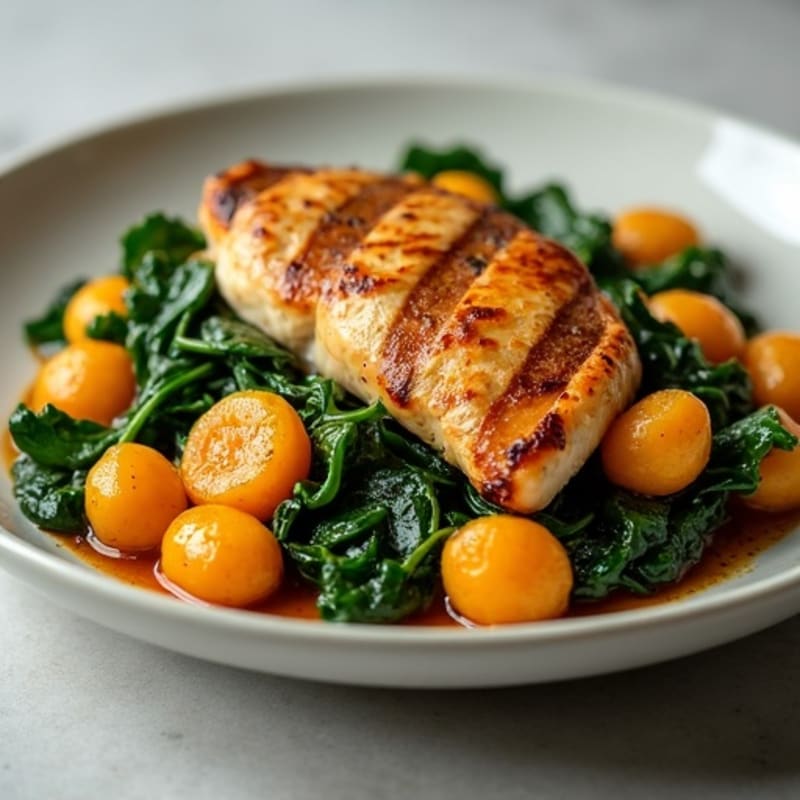 Pan-Seared Sweet Potato Gnocchi with Roasted Chicken and Garlicky Greens