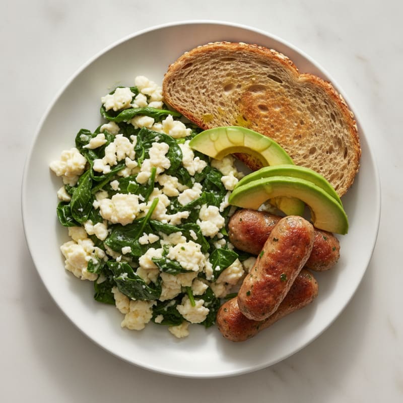 Egg White and Spinach Scramble with Turkey Sausage