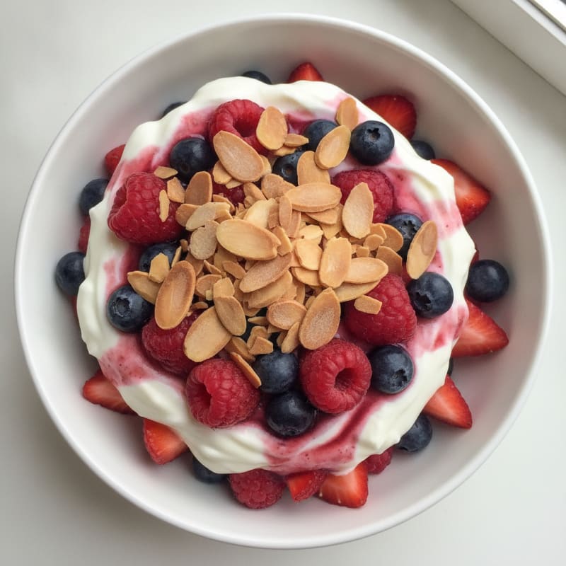 Greek Yogurt Protein Parfait with Mixed Berries and Almonds