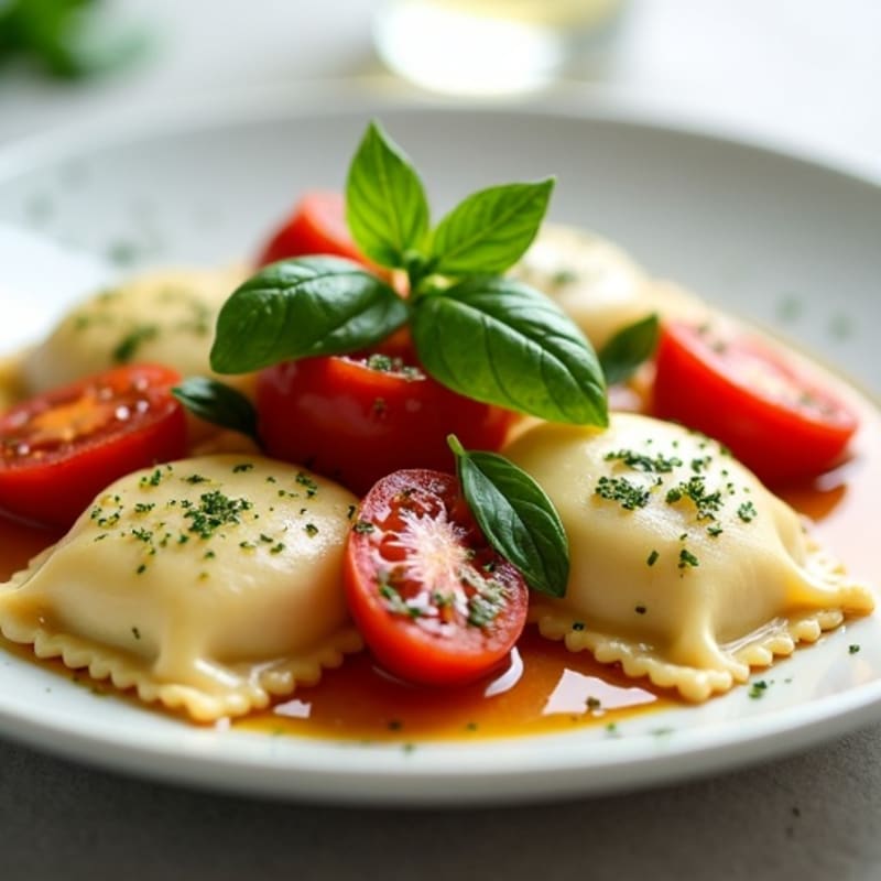 Spinach & Ricotta Ravioli with Blistered Tomatoes and Fresh Basil