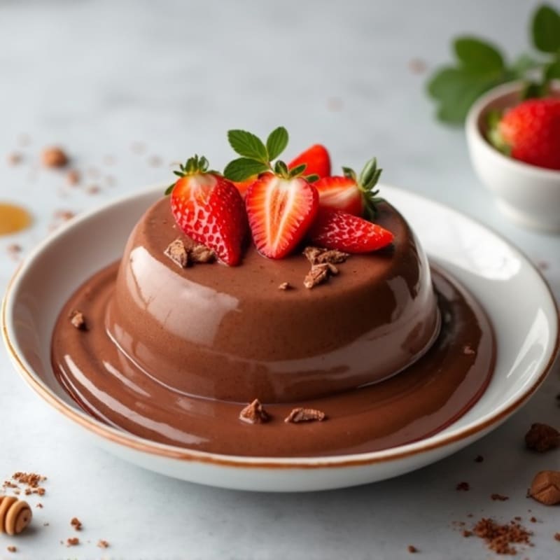 Silky Chocolate Protein Pudding with Sliced Strawberries