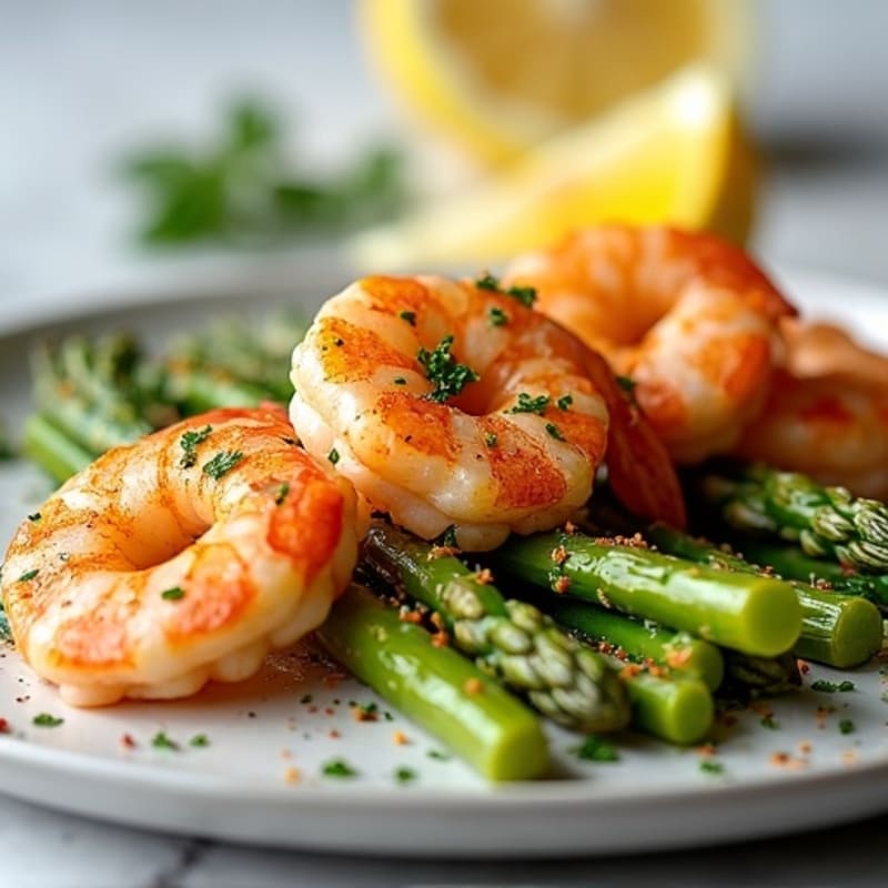 Pan-Seared Lemon Garlic Shrimp with Crispy Asparagus