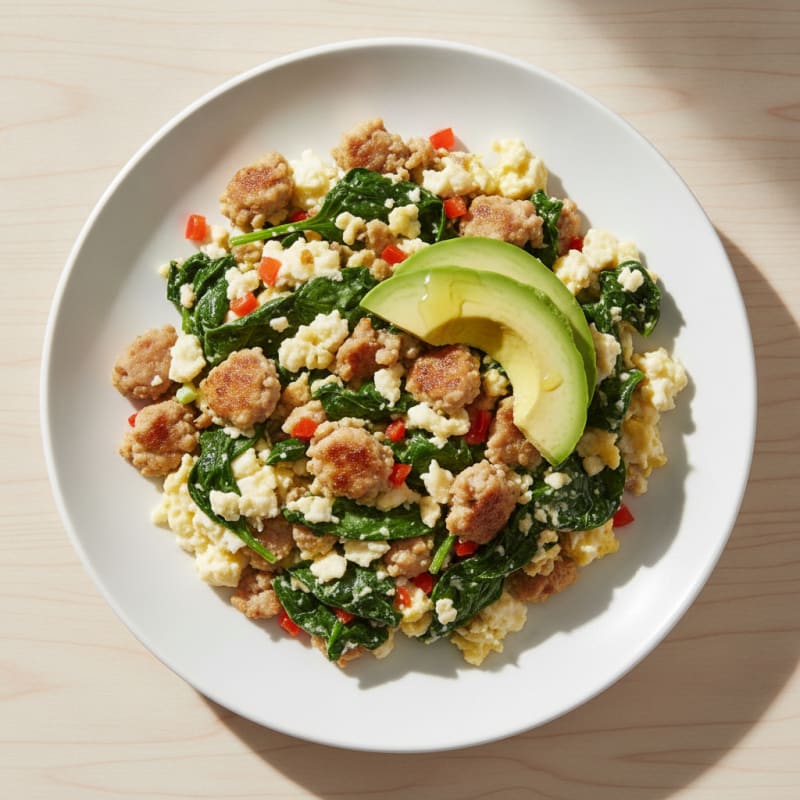 Egg White Scramble with Turkey Sausage and Spinach