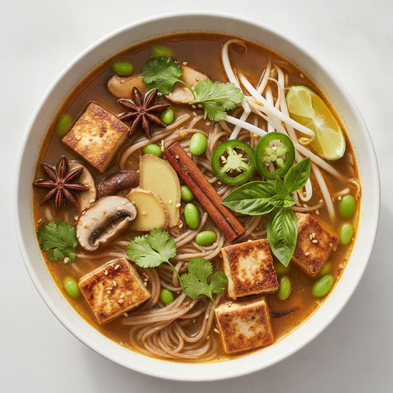 Mushroom and Tofu Pho with Aromatic Broth