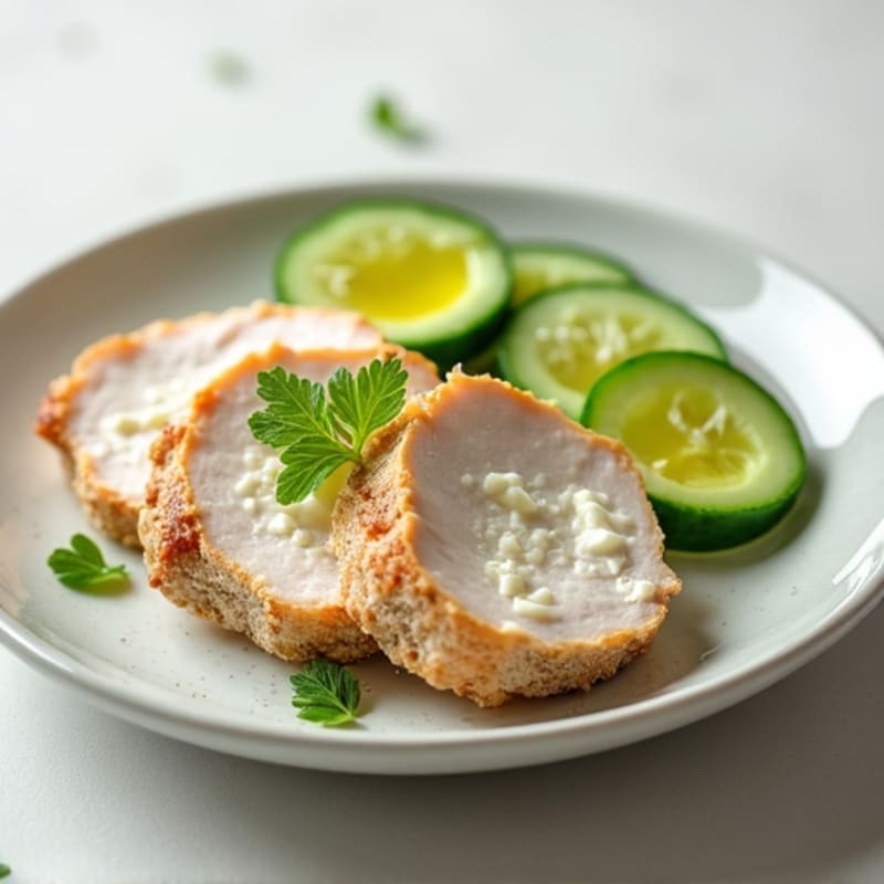 Low-Fat Cottage Cheese with Sliced Turkey Breast and Cucumber