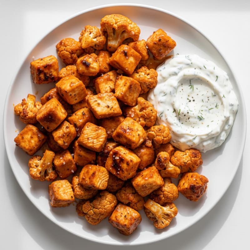 Buffalo Cauliflower and Chicken Bites with Ranch Dip