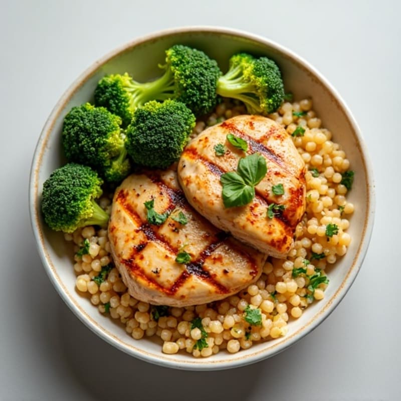 Grilled Chicken and Quinoa Bowl with Roasted Broccoli