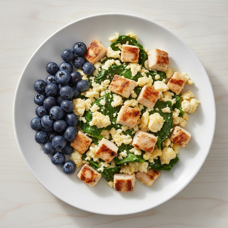 Egg White Scramble with Grilled Chicken and Fresh Berries