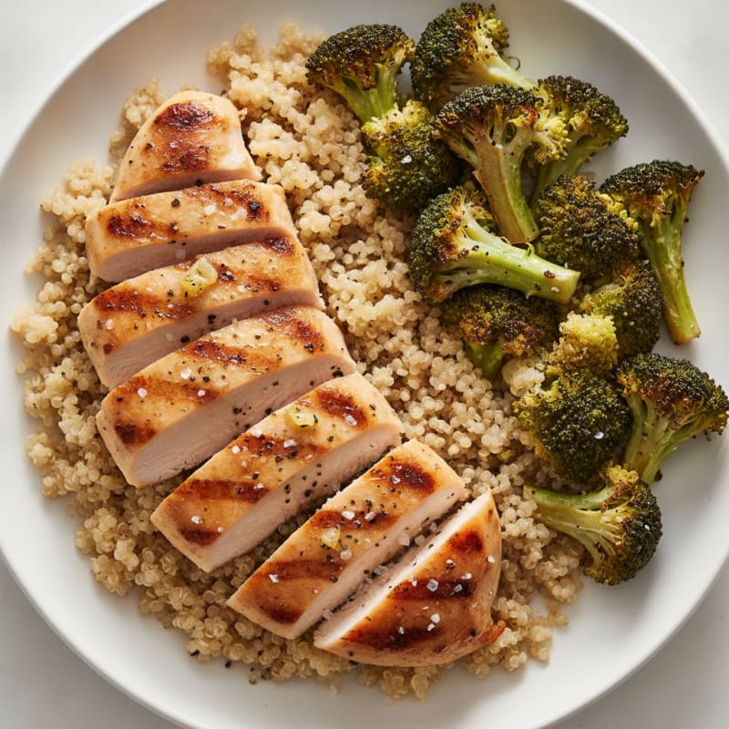 Grilled Chicken Breast with Quinoa and Roasted Broccoli