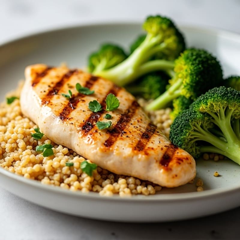 Grilled Chicken Breast with Quinoa and Roasted Broccoli