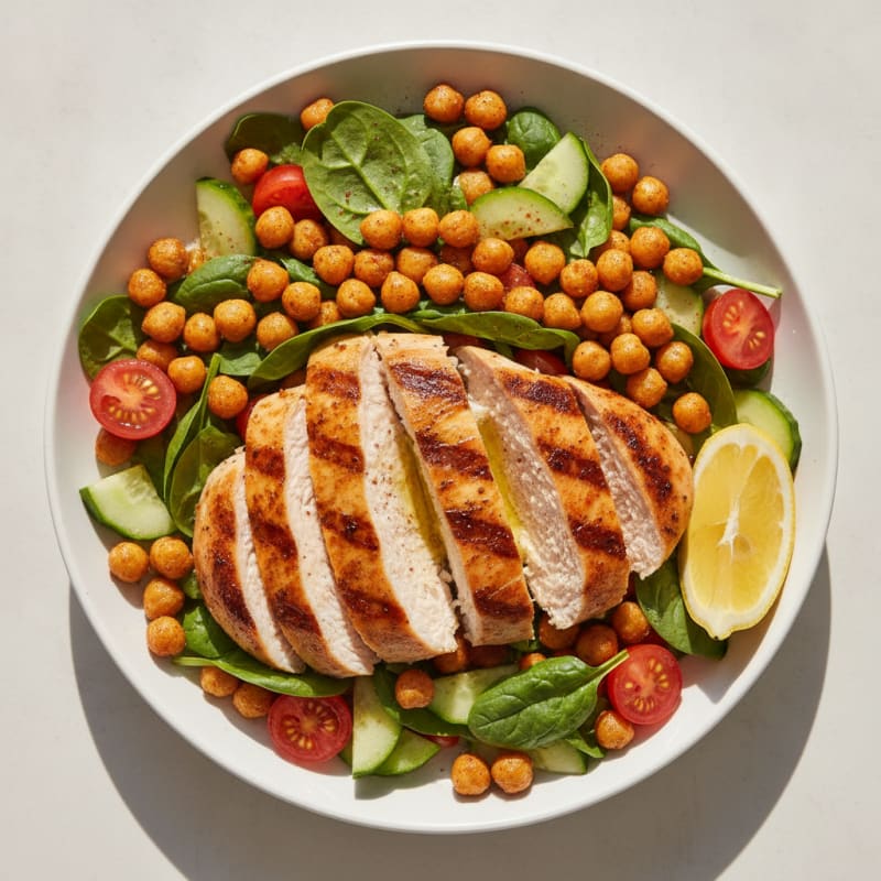 Grilled Chicken Breast with Crispy Chickpea Salad